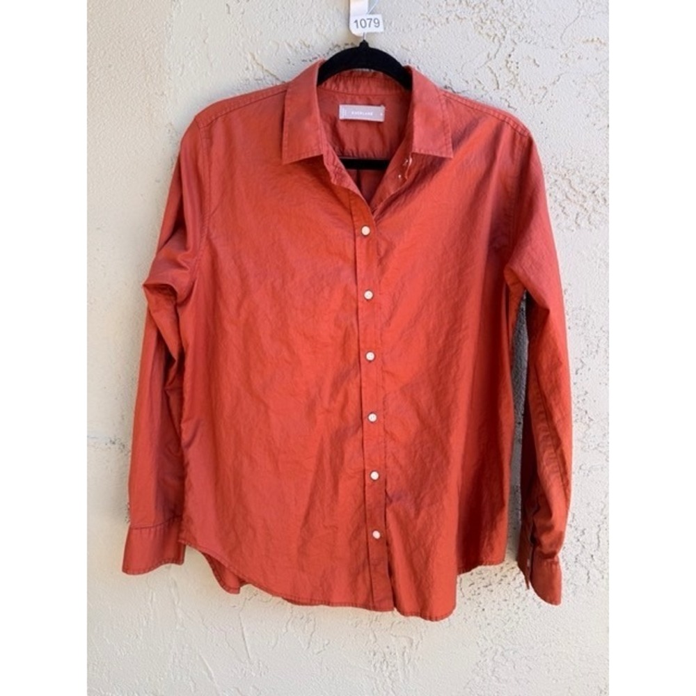 Everlane Womens Relaxed Poplin Rust Orange Button Down Shirt SZ 8 Cotton Minimal